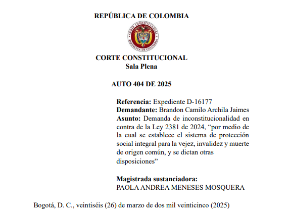 Corte Constitucional acepta impedimento del Procurador en el caso contra la Ley 2381 de 2024